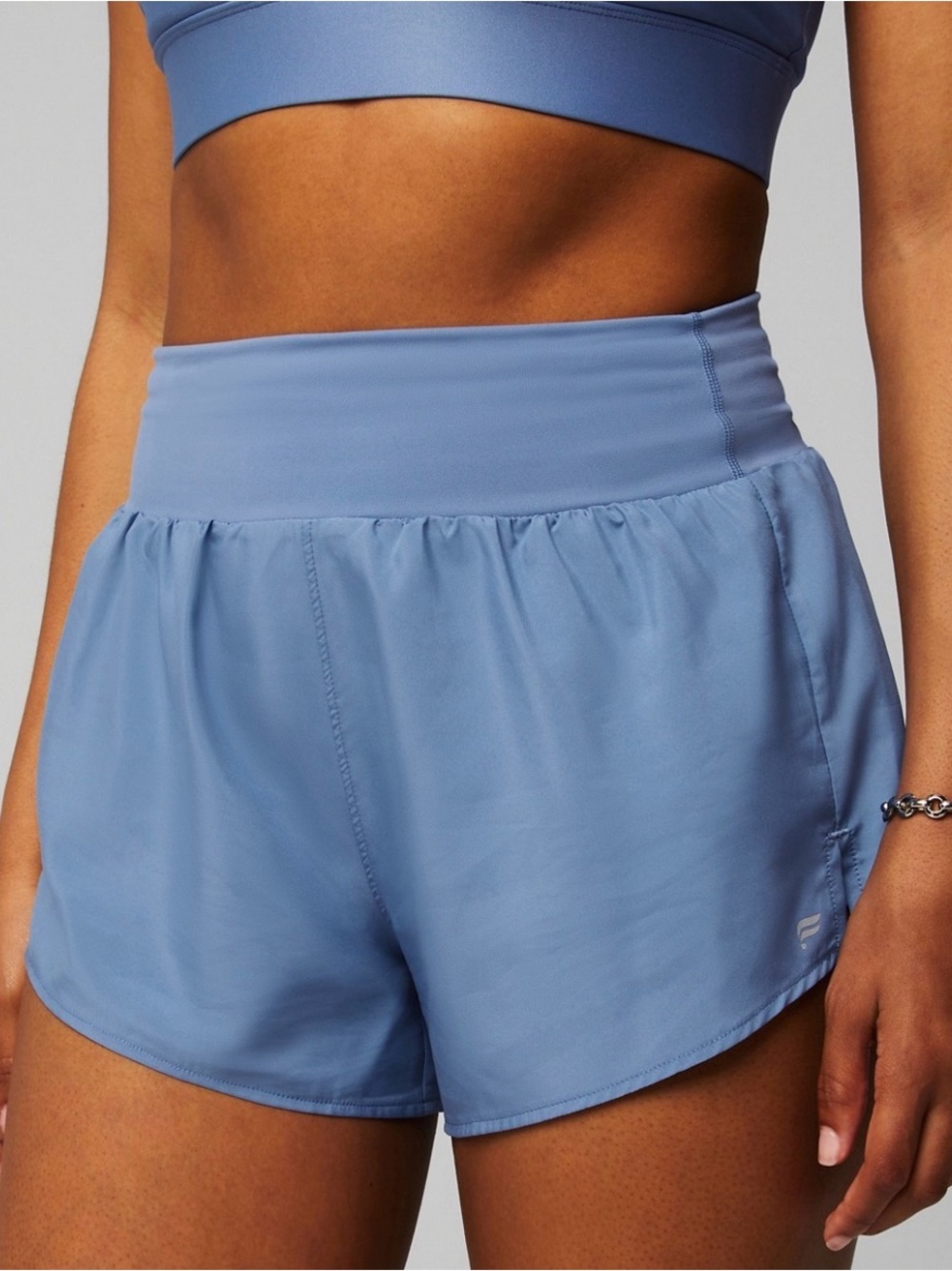 Fabletics Light Blue High-Waist Women’s Running Shorts Sunchaser Short 3" Large